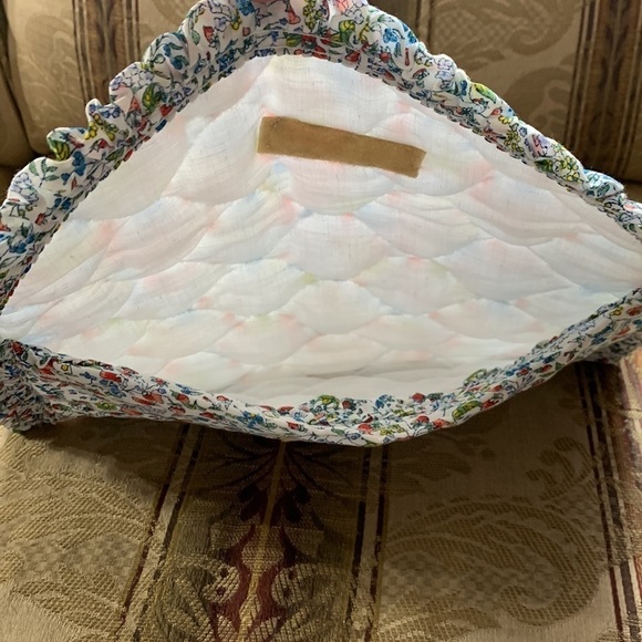 Vintage quilted Ruffle envelope pouch travel bag strawberry vines print - Picture 6 of 7